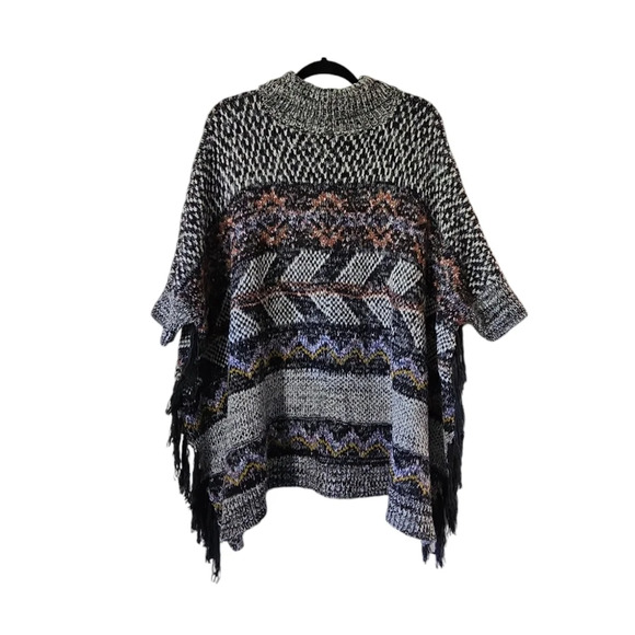 Pilcro x Anthropologie MAGDA KNIT Black Geometric Pullover Poncho Size M/L - Picture 4 of 13